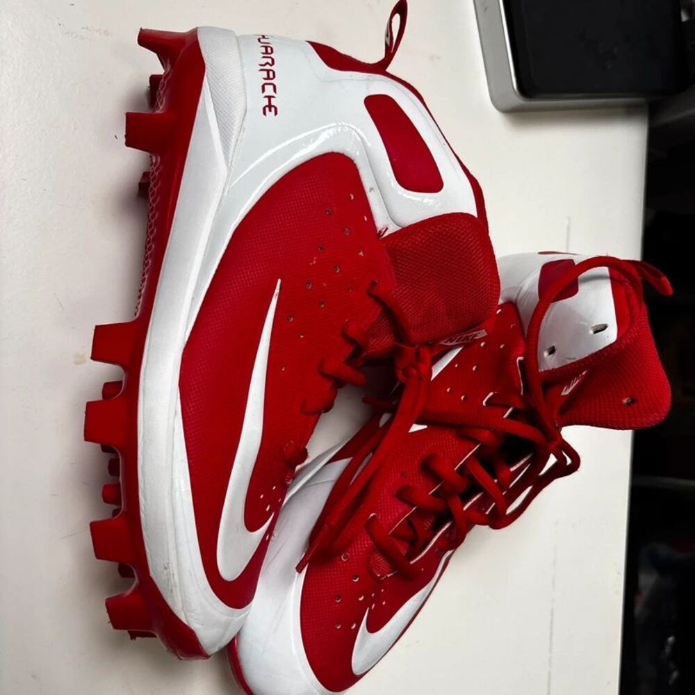 Used Nike Huarache 5 baseball Cleats Red White Junior